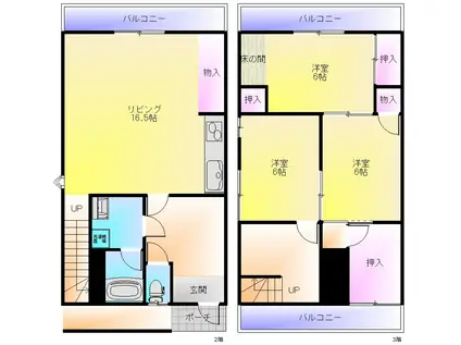 陽光園2丁目マンション(3SLDK/2階)の間取り写真