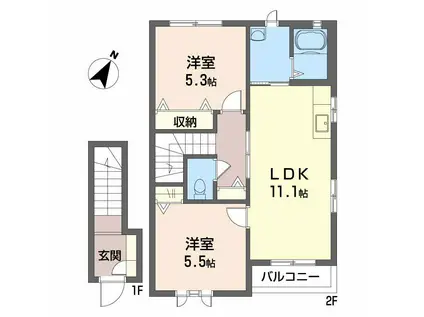 シャーメゾン・ペリドット(2LDK/2階)の間取り写真