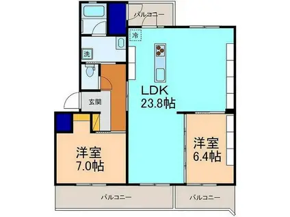 アクアルーチェ犬島(2LDK/3階)の間取り写真