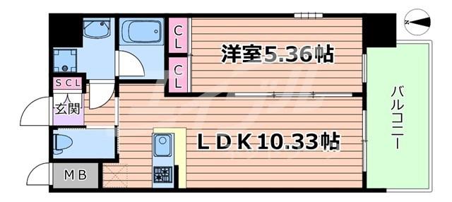 プレジオ城東(1LDK/9階)の間取り写真