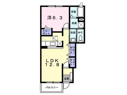 ドミールE(1LDK/1階)の間取り写真