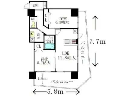 GRETREE ウエスト OSAKA YS(2LDK/4階)の間取り写真