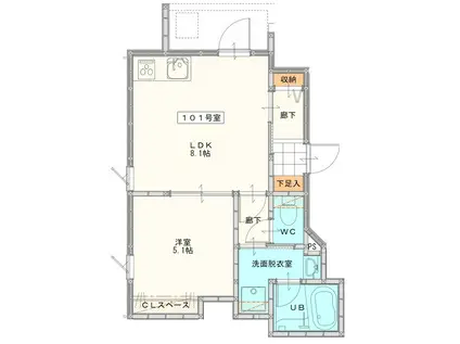 久留米野中町アパート(1LDK/2階)の間取り写真
