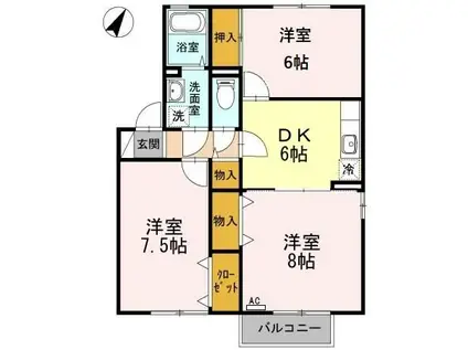 グレイス・クレセント A棟(3DK/2階)の間取り写真