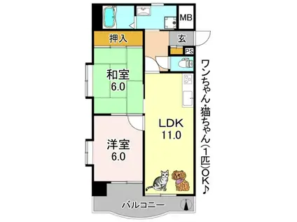 セレコート平野(2LDK/2階)の間取り写真