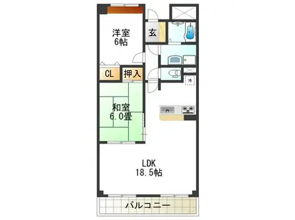 サンダモン北勘(2LDK/6階)の間取り写真