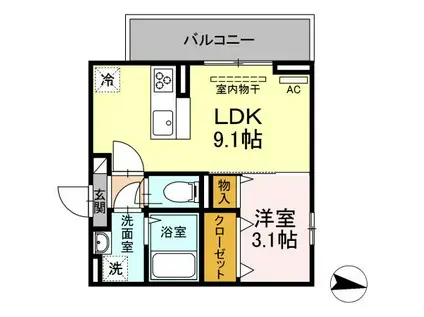  D-ROOM東浜町(1LDK/2階)の間取り写真