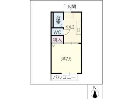 フロンティア神沢C・D棟(1K/1階)の間取り写真
