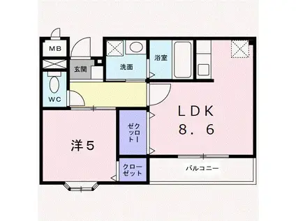 サンライズY.K(1LDK/2階)の間取り写真