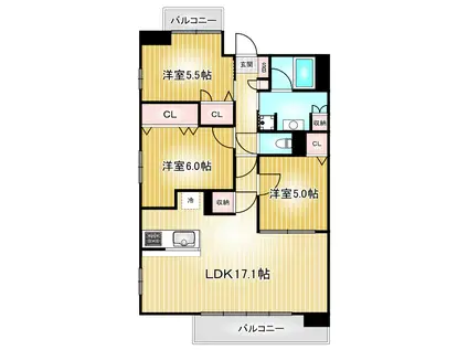 プレサンスロジェ高岳(3LDK/8階)の間取り写真