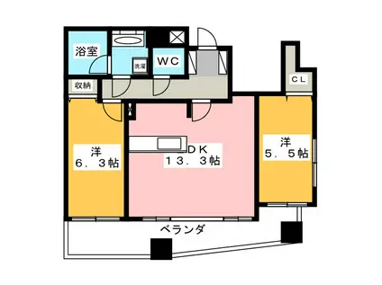 六軒町伍番館(2LDK/8階)の間取り写真