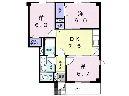 ドムスサンセールIIIB(3DK/1階)の間取り写真