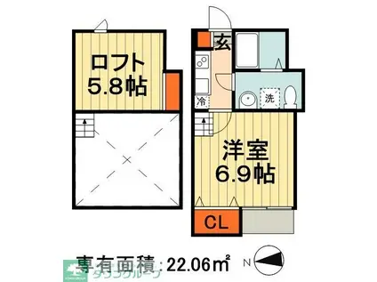 キューブ イノハナ(1K/1階)の間取り写真