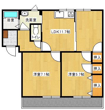 フレグランス渡村(3DK/1階)の間取り写真