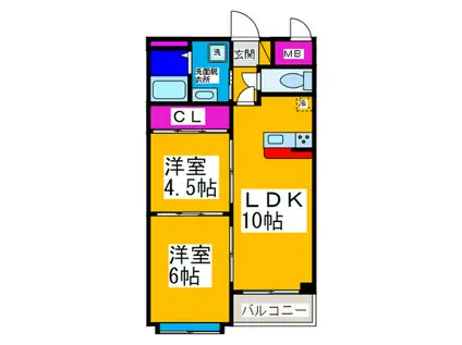 レジデンスモズ(2LDK/1階)の間取り写真
