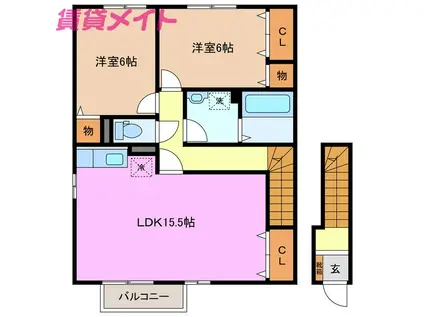 フラワーコートB(2LDK/2階)の間取り写真