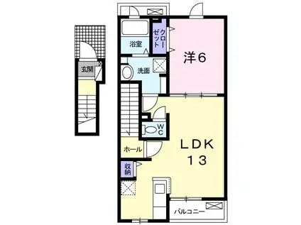 ユニゾンパークサイド V(1LDK/2階)の間取り写真