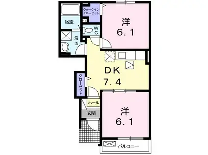 ルミエール B(2DK/1階)の間取り写真