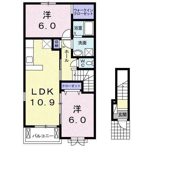 グランティアラI(2LDK/2階)の間取り写真