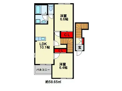 ハート・ヴィラージュI(2LDK/2階)の間取り写真