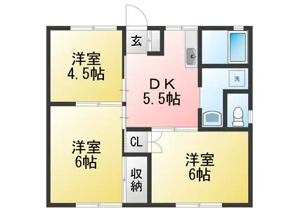 サンハイツC(3DK/1階)の間取り写真