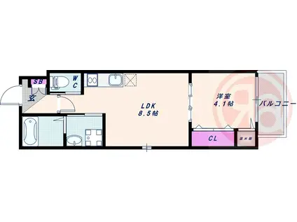 ジョイフル矢田(1LDK/1階)の間取り写真