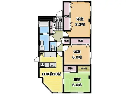 市川大洲マンション(3LDK/3階)の間取り写真