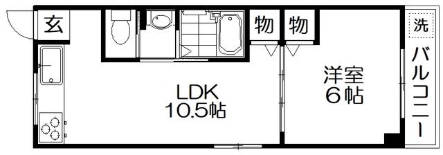シャンテー香里ヶ丘Ⅲ(1LDK/2階)の間取り写真