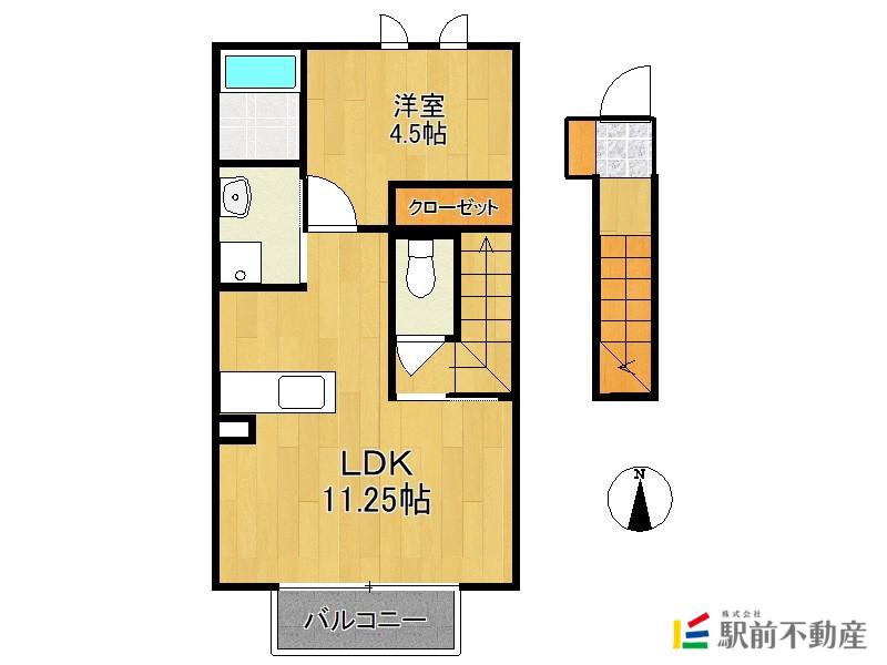ヴィルヌーブ参番館(1LDK/2階)の間取り写真
