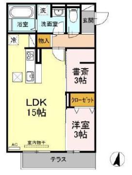 プレジール手城(1LDK/1階)の間取り写真
