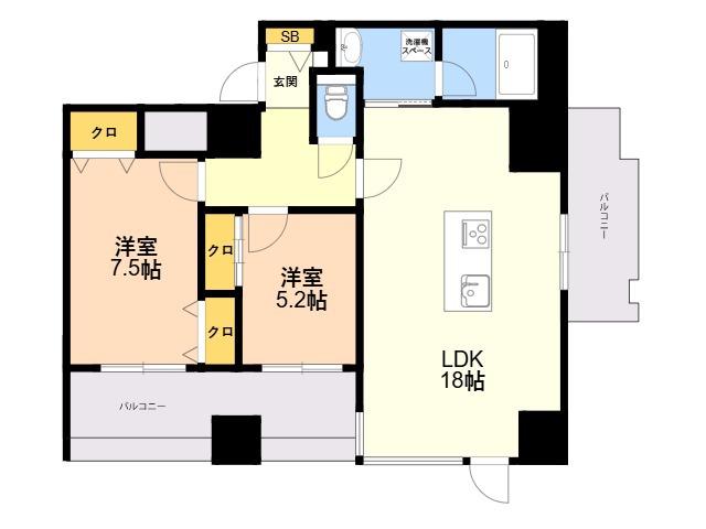 THE CROSS-MENT(2LDK/11階)の間取り写真