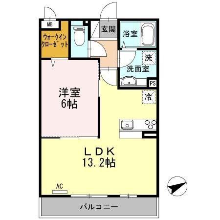 シャルムB(1LDK/1階)の間取り写真