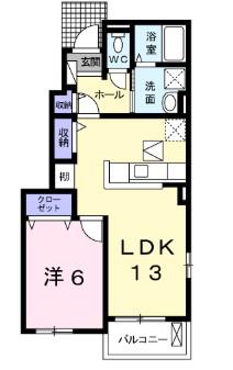 ミルキーウェイB(1LDK/2階)の間取り写真
