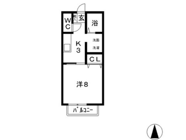 ソレジオ中島A棟(1K/2階)の間取り写真