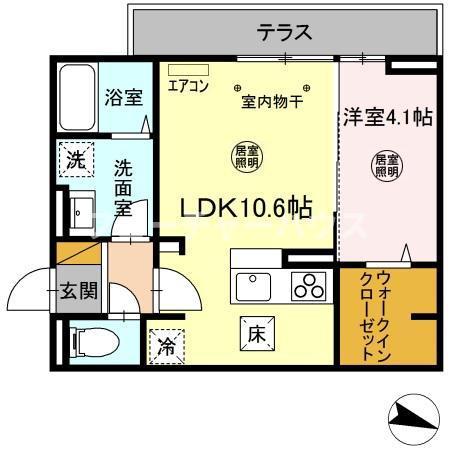 アヴニル城東(1LDK/1階)の間取り写真
