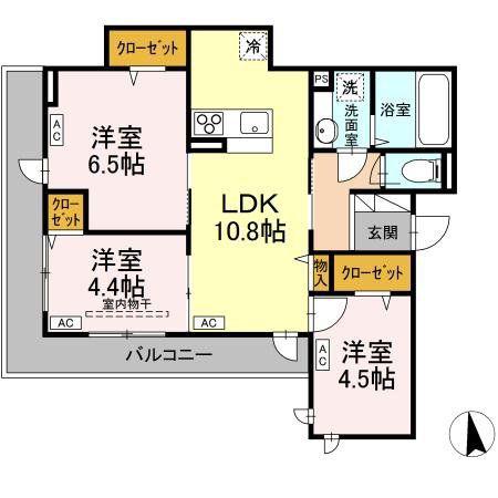 アセットコート貫井北町 B棟(3LDK/3階)の間取り写真