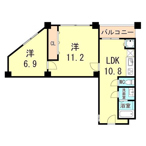 豊縁兵庫ビル(2LDK/4階)の間取り写真