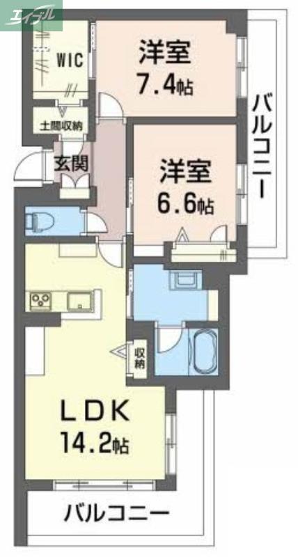 クロムノワール(2LDK/2階)の間取り写真