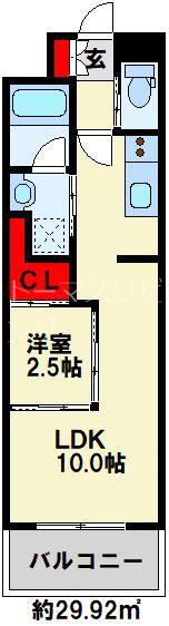 コンダクトレジデンスJONO(1LDK/9階)の間取り写真