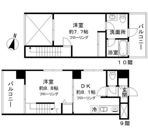 ジェラ恵比寿レジデンス(2DK/9階)の間取り写真