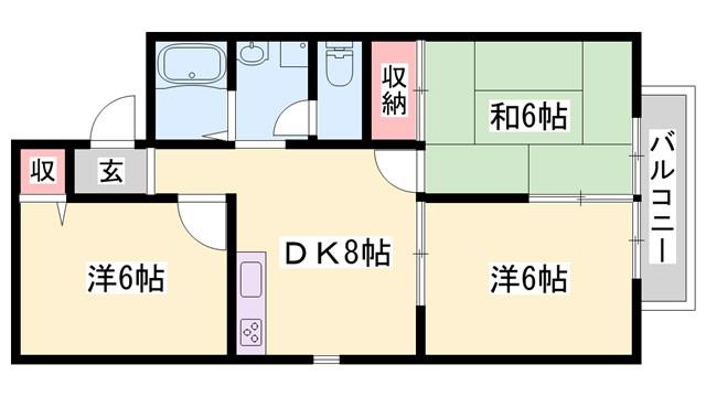 プリシェールI(3DK/1階)の間取り写真