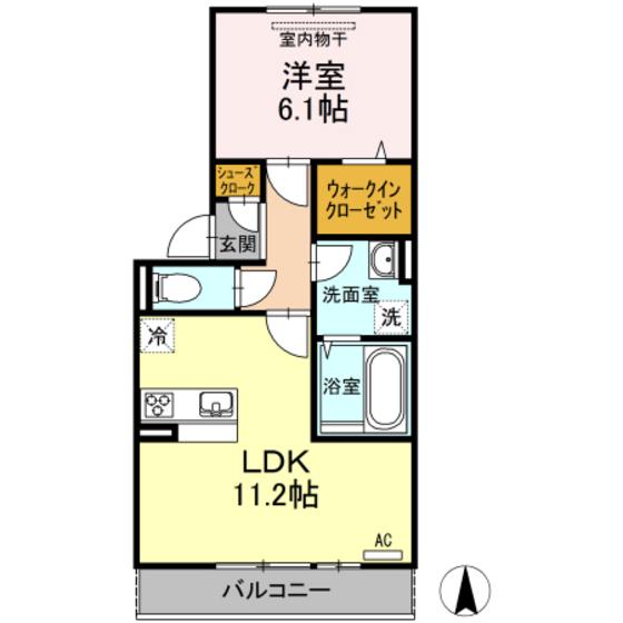 グレイス伊福(1LDK/2階)の間取り写真
