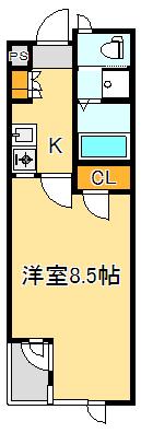 シルフィ(1K/1階)の間取り写真