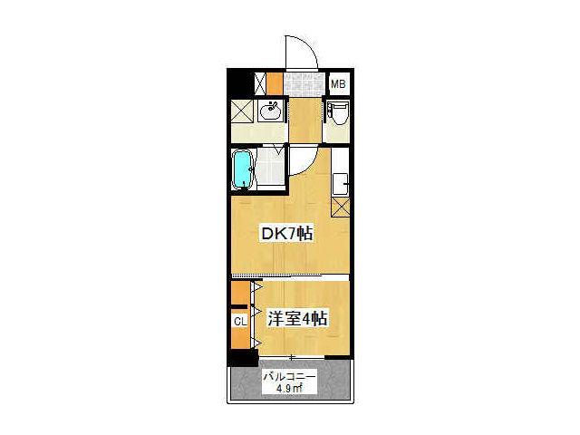 プルーム下到津(1DK/8階)の間取り写真