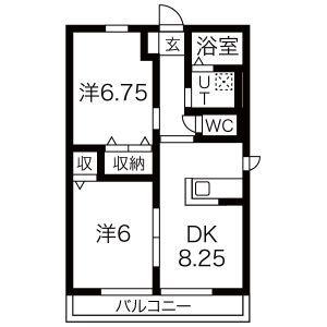 ハニーハイツB(2DK/1階)の間取り写真