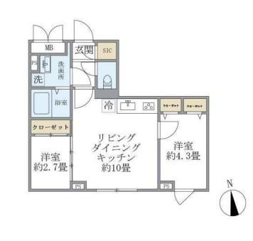 ウェルスクエア中延II(2LDK/4階)の間取り写真