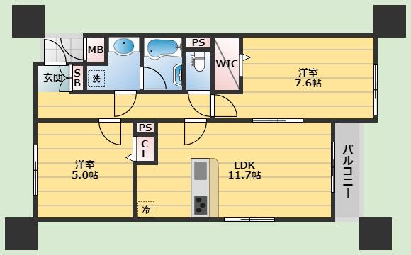 ルセリア豊中(2LDK/2階)の間取り写真