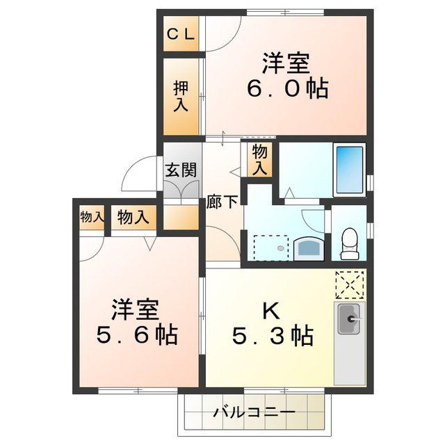 セピアコート A棟(2K/1階)の間取り写真