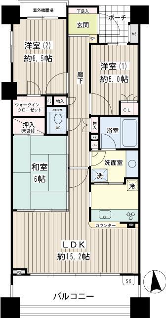 プラウド横濱鶴見(3LDK/6階)の間取り写真