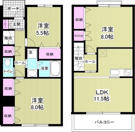メゾネット中島丁(3LDK/1階)の間取り写真